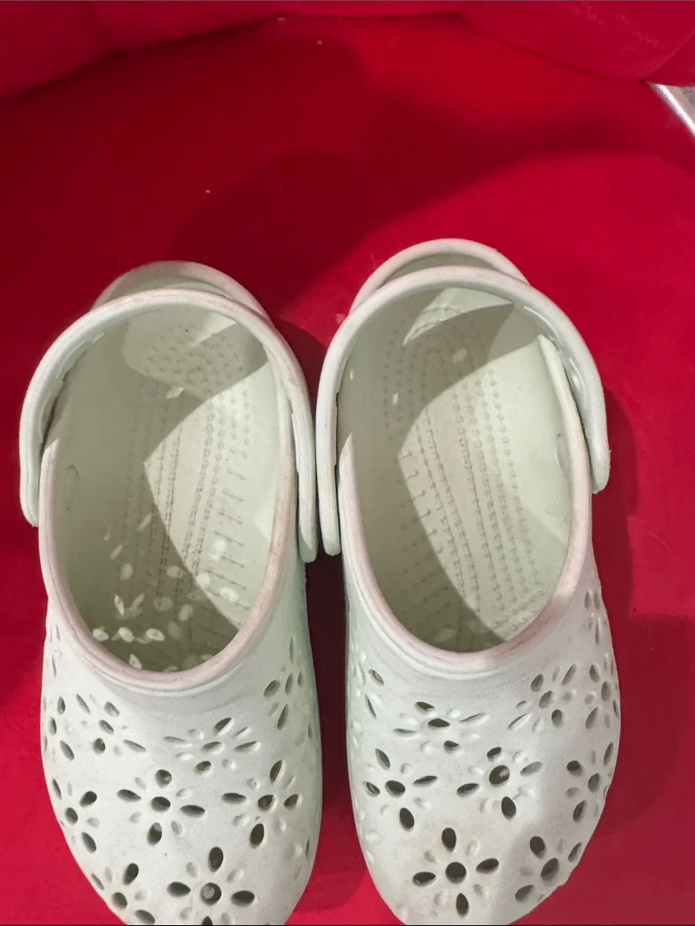 Great condition CROCS Kids pale mint Floral-Perforation Clogs